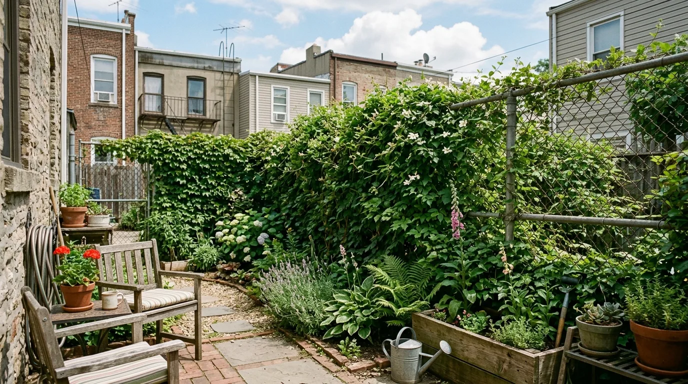 Urban Backyard With Vines on Chain Link